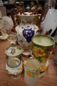 A selection of Art Deco and later ceramics including hand decorated milk jug and vase