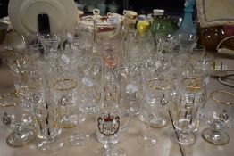 A selection of kitchen and table ware glass including sherry and wine etc