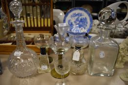 A selection of clear cut glass wares including decanter and antique wine glass AF