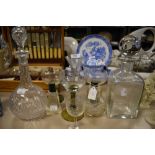 A selection of clear cut glass wares including decanter and antique wine glass AF