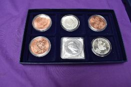 Six Edward VIII Fantasy Coins, three in copper, three in white metal, in box