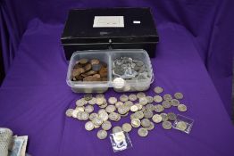 A collection of GB & World Coins and Banknotes including Copper, Silver, Modern £2 & £5 coins, total