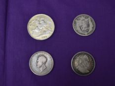 A George III 1817 Silver Half Crown, a George IV 1822 Silver Crown, a George IV 1825 Silver Half