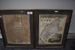 Antiquarian Maps. Cumberland & Westmorland. An 18th century Blome and a 19th century Moule. Framed