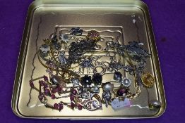 A selection of costume jewellery including marcasite, diamante etc