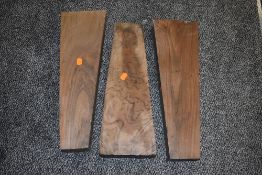 Three French Walnut Gun Stock blanks, stamped GM in a circle, length 49cm, width 16.5cm and 9cm dep