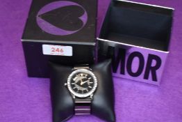 A lady's black fashion wrist watch by Morgan having diamante decoration