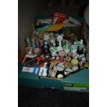 A box full of predominantly vintage haberdashery including vintage and antique cotton reels,