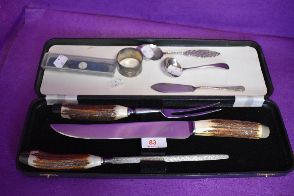 A horn handle carving set in case by Sheffield steel and similar