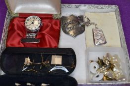 A small selection of jewellery including Ingersoll Nursing watch, vintage glasses with yellow