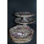 A selection of antique cake and dinner plates having chintz pattern and gilt edge work