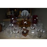 A good quantity of mixed glass including decanter,wine glasses,cut glass and more.