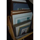 A selection of prints pictures and photo frames also embroidery