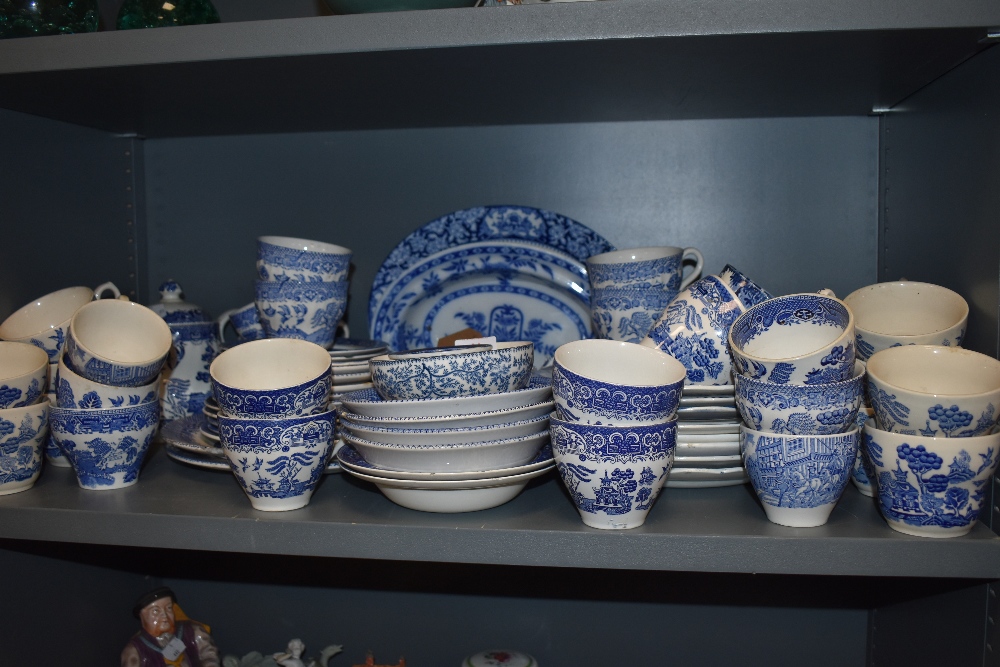 A selection of blue and white wear ceramics including plates bowls dishes and tea cups