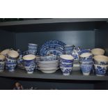 A selection of blue and white wear ceramics including plates bowls dishes and tea cups