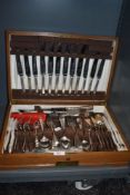 A canteen of cutlery silver plated Sheffield steel in oak case