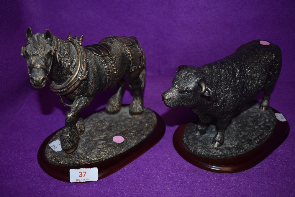 Two animal farm stock figures by Leonardo of a bull and shire horse