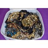 A large selection of metal costume jewellery necklaces including gold plated and pewter style etc