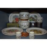 A mixture of Hornsea pottery including egg cups,plates and canisters.