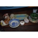 A selection of ceramics and table wares including duck styled egg holder and art deco bowls