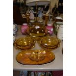 A selection of mixed vintage coloured glass, including dressing table set.