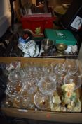 A selection of household decorations and hardware including wine glasses and ceramics also wooden