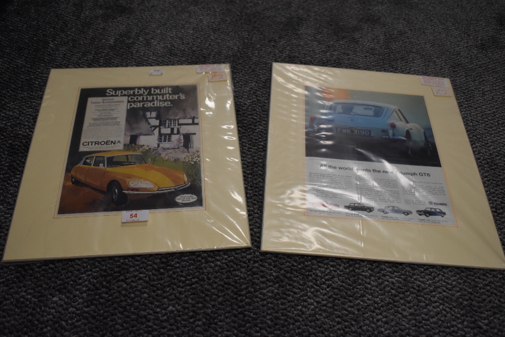 Two advertising leafs for sports car including Citroen GS and Triumph GT6