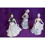 A selection of ceramic figures including milkmaid and Coalport 'Winter stroll'.