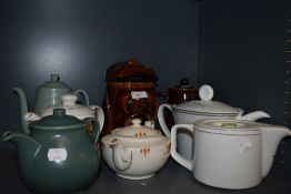 A selection of vintage and retro tea and coffee pots including Woods ware Beryl and a novelty dog