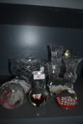 A selection of art glass and clear cut crystal including Caithness paper weight and named glass