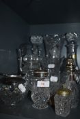 A selection of clear cut glass and similar including atomizer and decanters