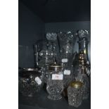 A selection of clear cut glass and similar including atomizer and decanters