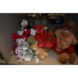 A selection of childrens cuddly soft toys including TY beanie babies