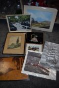 A mixed lot of original art works, wall hangings,photographs and similar.