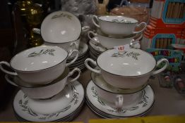 A selection of soup cups and saucers by Royal Doulton in the Spring Zephyr design