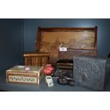 A selection of trinket cases and similar including Sorento book box and Arts and Crafts hand