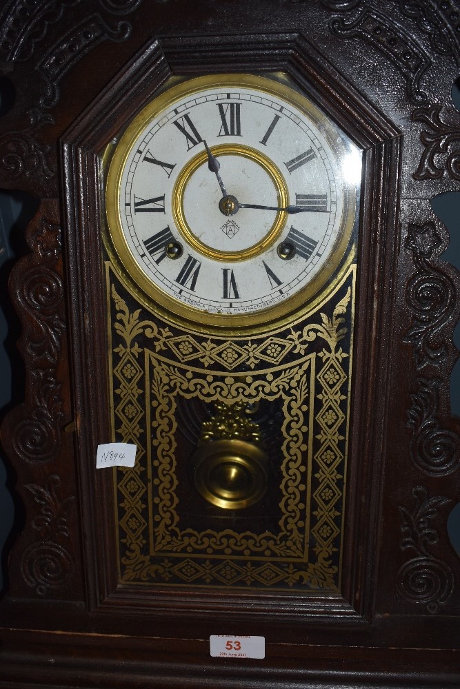 A Victorian wall mounted clock made by the Ansonia clock company in a Gothic design - Image 2 of 2