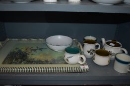 A selection of Denby and a vintage tray having flying duck scene after Vernnon Ward.