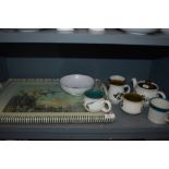 A selection of Denby and a vintage tray having flying duck scene after Vernnon Ward.