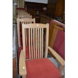 A set of eight (six plus two) American oak dining chairs, stamped Ethan Allen, distressed effect
