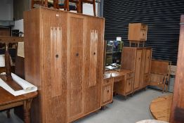 A vintage golden oak 5 piece bedroom suite , labelled White and Newton