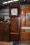 A 19th Century and later oak and mahogany long case clock having restored and painted dial, 8 day