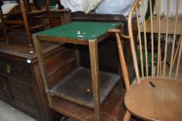 A vintage stained frame tea or card table of square form with undertier