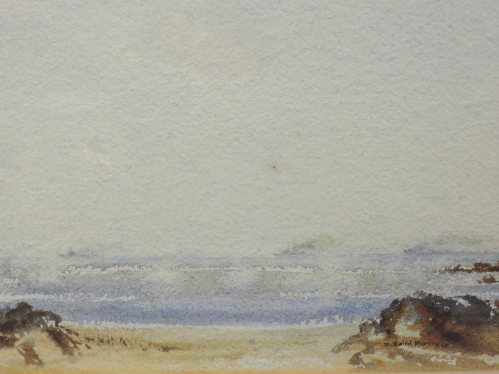 Two watercolours, D Baird Murray, seascape with distant battleships, one signed, each 18 x 26,