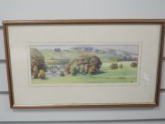 A watercolour, Philip Marriner, Crook of Lune, initialled, and attributed verso, 12 x 31cm, plus