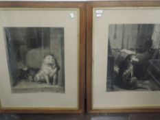 A pair of engravings, after Landseer, dog interest, High Life, dated 1897, 60 x 50cm, plus frame and