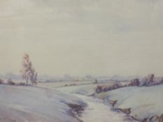 A watercolour, J Allen Hill, river landscape, signed, 20 x 27cm, plus frame and glazed