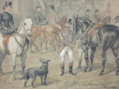 A watercolour, E B Hererte, hunt gathering, signed and dated 1885, 17 x 23cm, plus frame and glazed