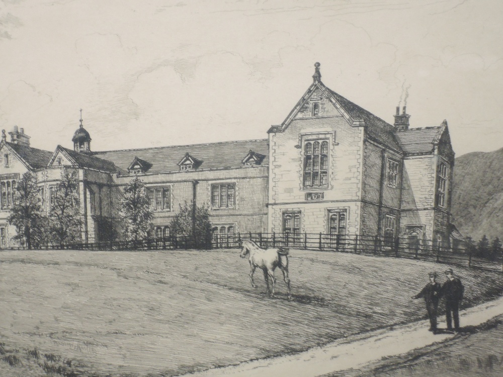 Four etchings, after Burrow, Classrooms and School, 20 x 28cm, and cathedral, 18 x 23cm, Sedbergh