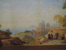 A print, after Thomas Leeson Rowbotham, Italian classical landscape, 40 x 74cm, plus frame and